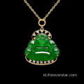 18K Gold Gold Green Jadeite Buddha Liontin